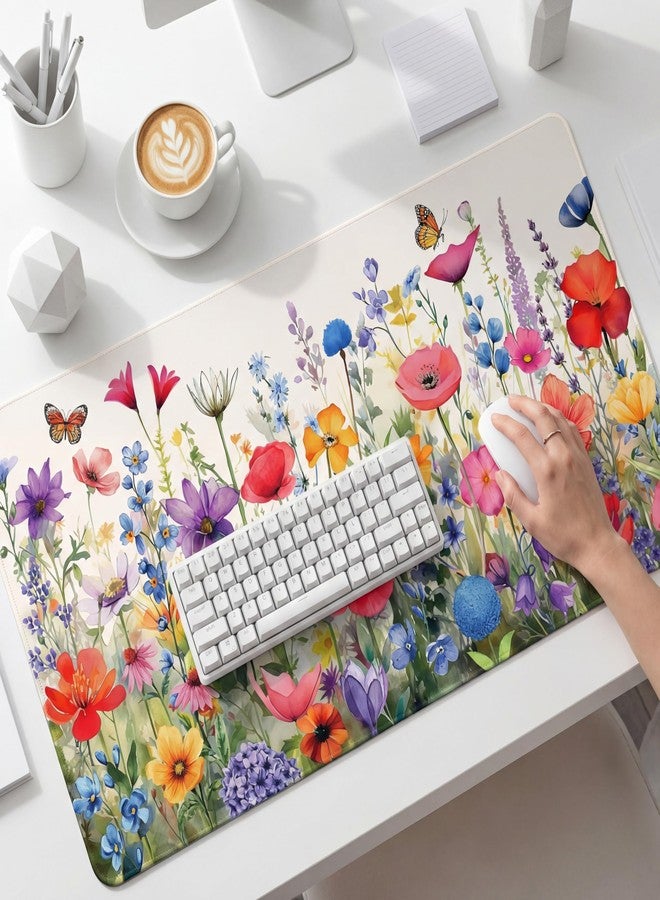 جيوجا وسادة ماوس Geyoga Flower Plants، مقاس 31.5 × 15.7 بوصة، بتصميم زهور وردية ربيعية، مناسبة لأجهزة الكمبيوتر المكتبية الكبيرة (XL)، لحماية سطح المكتب، ووسادة الماوس ولوحة المفاتيح، هدية مثالية للنساء للعودة إلى المدرسة، أو للعمل، أو المكتب، أو المنزل. - Image 2
