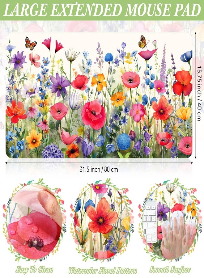 جيوجا وسادة ماوس Geyoga Flower Plants، مقاس 31.5 × 15.7 بوصة، بتصميم زهور وردية ربيعية، مناسبة لأجهزة الكمبيوتر المكتبية الكبيرة (XL)، لحماية سطح المكتب، ووسادة الماوس ولوحة المفاتيح، هدية مثالية للنساء للعودة إلى المدرسة، أو للعمل، أو المكتب، أو المنزل. - Image 5