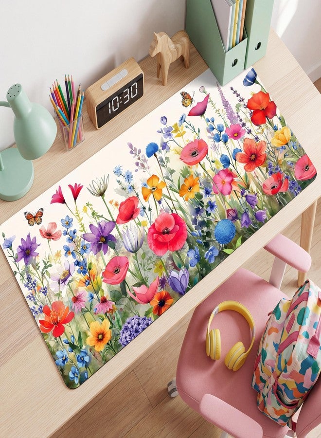 جيوجا وسادة ماوس Geyoga Flower Plants، مقاس 31.5 × 15.7 بوصة، بتصميم زهور وردية ربيعية، مناسبة لأجهزة الكمبيوتر المكتبية الكبيرة (XL)، لحماية سطح المكتب، ووسادة الماوس ولوحة المفاتيح، هدية مثالية للنساء للعودة إلى المدرسة، أو للعمل، أو المكتب، أو المنزل. - Image 3