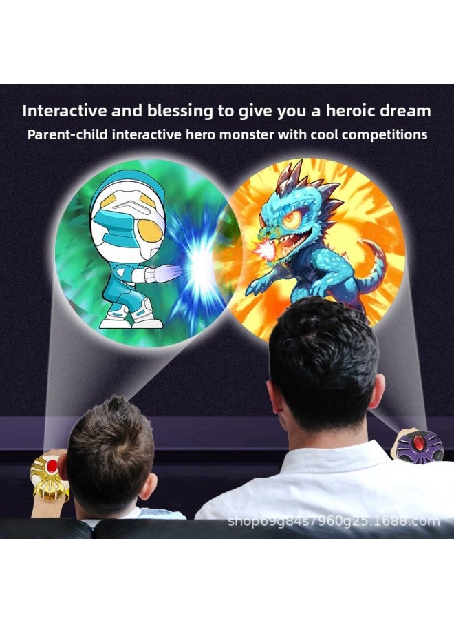 Superman Ultraman Monster Dynamic Projection Watch Children Cartoon Boy Transformer Interactive Luminous Toy Gift-Color:White