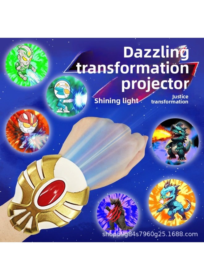 Superman Ultraman Monster Dynamic Projection Watch Children Cartoon Boy Transformer Interactive Luminous Toy Gift-Color:White