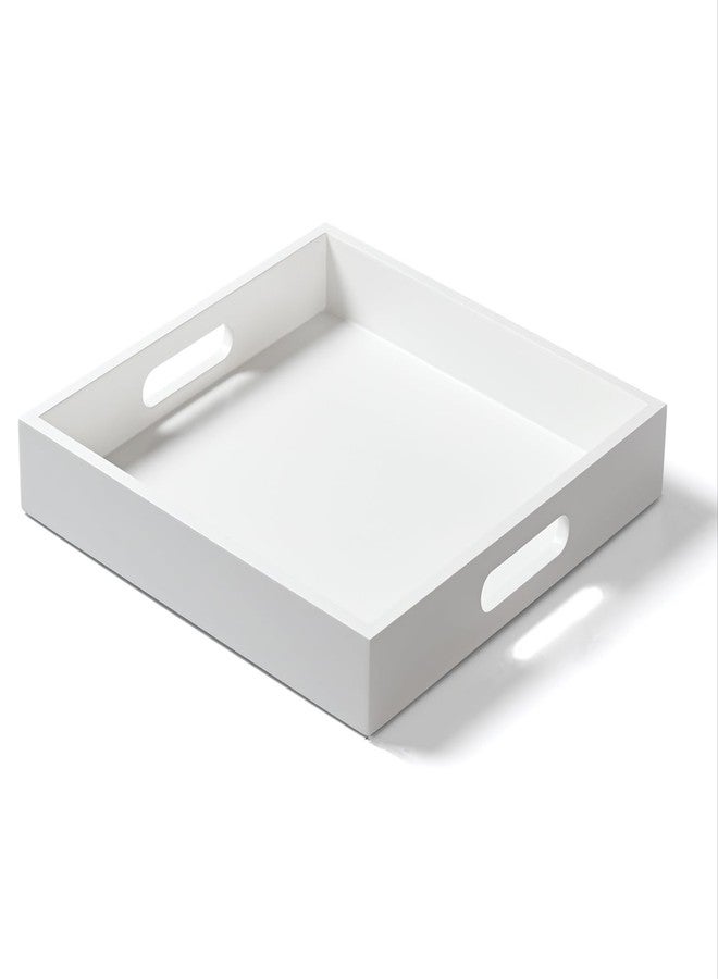 Satu Brown White Wooden Serving Tray with Handles, 12"x12"x2"H Square Countertop Organizer Tray， Decorative Cosmetics Trays for Kitchen, Bathroom, Sturdy Food Trays for Breakfast, Tea - Image 1
