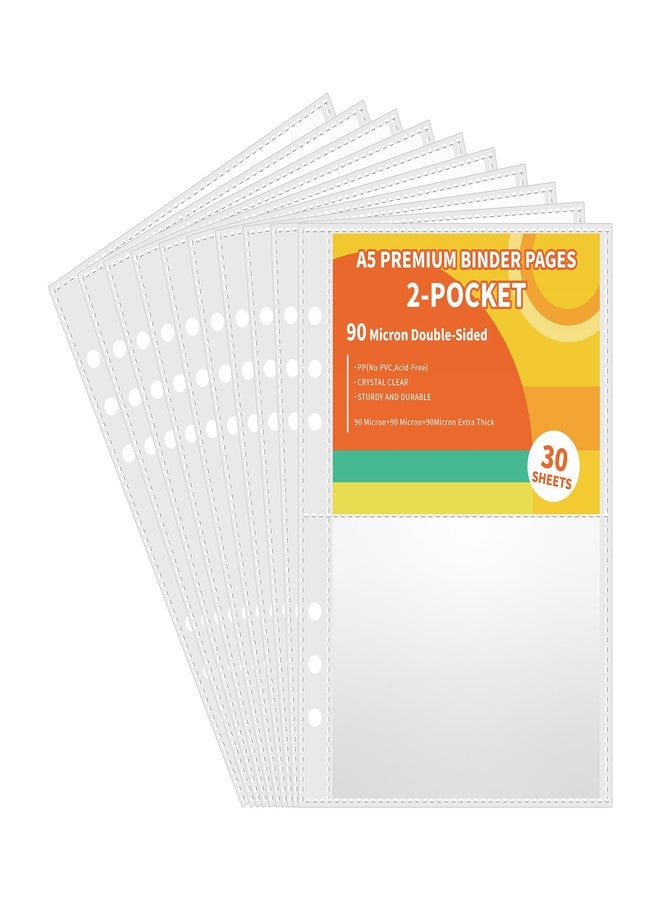MANWU 30pcs Pocket Sleeves for A5 6 Ring Binder, 2-Pocket Double-Sided Sheets Inserts Refill Pages for Kpop photocard, Savings Challenges, Sticker Collecting Album Binder (90 Micron Thickness per Layer) - Image 1