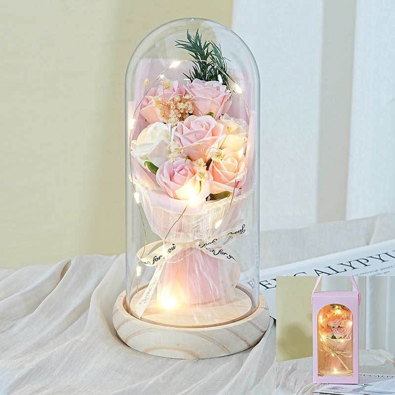 Preserved Rose Flower Gift Box with Wooden Base - 7 Roses Bouquet for Teacher's Day, Birthday & Special Occasions