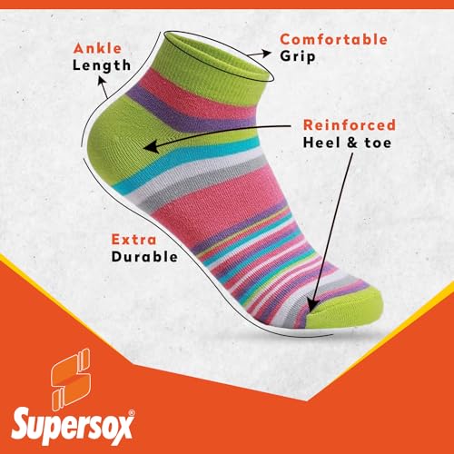 Supersox Ankle Socks For Women Made With Premium Cotton. Stylish Striped Design With Extra Softness, Anti Odour & Anti Bacterial - Free Size, Multicolor (Ankle Length) - Image 3