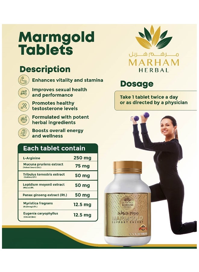 MARHAM HERBAL Marmgold Tablets: Support Energy - Daily Vitality & Stamina Supplement (30 Tablets) - Image 3