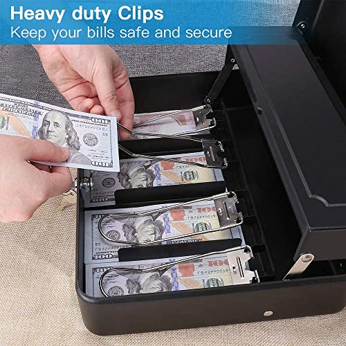 GOBBLER Cash box with Key Lock & 2 Level Money Tray, Metal Money Box Large Size: 30 * 24 * 9cm (GC-302) - Black - Image 3