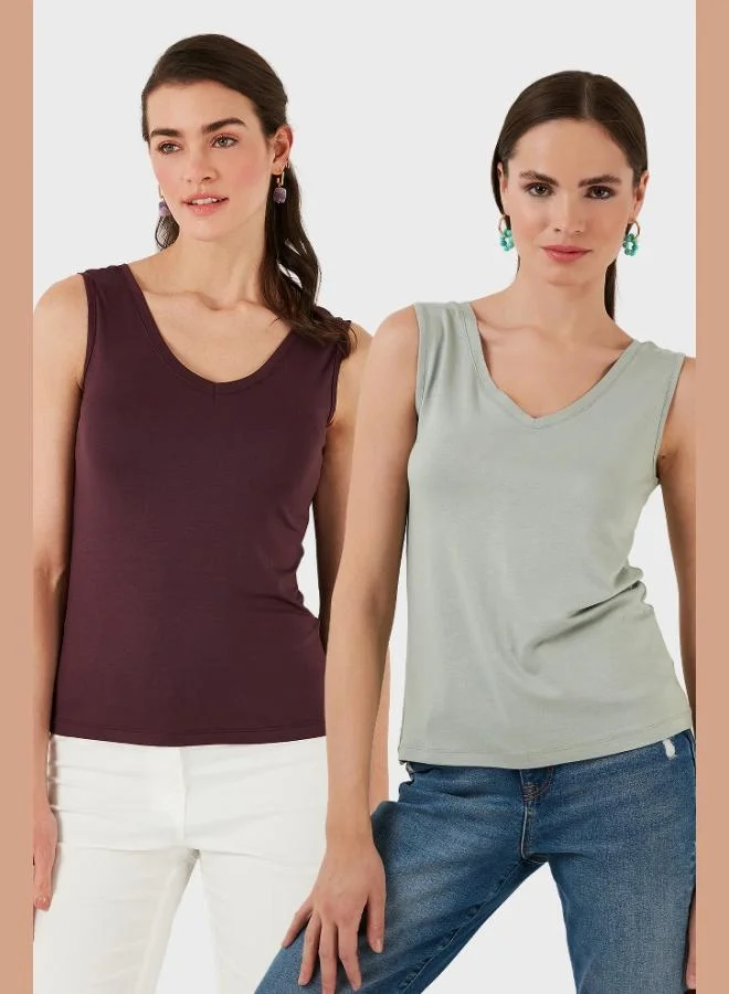 Lela Lela Slim Fit V-Neck Thick Strap 2-Pack Blouse Women's Blouse 5864384S2