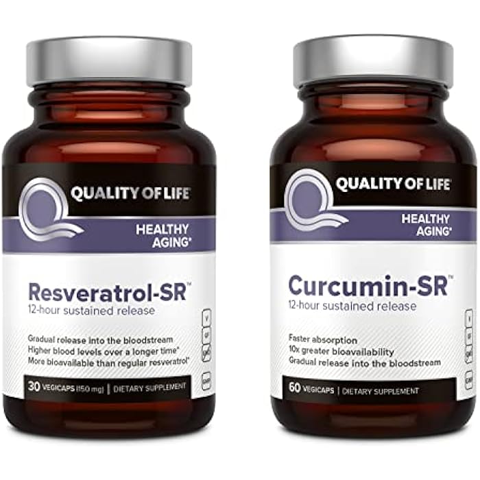 Quality of Life Sustained Release Curcumin and Resveratrol - Powerful Bundle for All Natural Healthy Aging - Image 1
