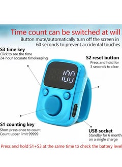 ELTRAZONE Electric Finger Counter with LED Display – Digital Dhikr Tasbih Ring, Glow in the Dark, Accurate Counting Device with Replaceable Battery (Blue, LMRT65)  - Image 3