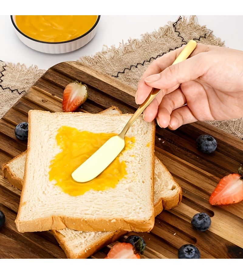 6 Piece Golden Butter Knives Food Grade Stainless Steel Jam Applicators Dishwasher Safe - Image 2