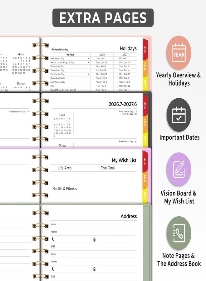 EMSHOI Academic Planner 2026-2027, Weekly and Monthly Calendar (July 2026 - June 2027), School Student Teacher Agenda Book, 100GSM Paper, PVC Cover, Colorful Tabs, A5 (6.38" x 8.35"), Light Green - Image 5