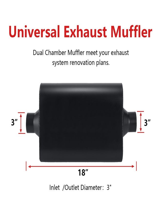 TECTRUC Mufflers 2 Chamber 3" Universal Muffler Performance Exhaust Muffler 3.0 IN Pipe,Aggressive Sound,Black(3" center in/out) - Image 2