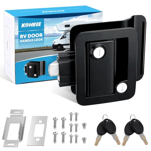 Kohree Upgraded RV Door Lock Replacement with Paddle Deadbolt, 100% Zinc Alloy, Camper Door Handle Latch, RV Enclosed Travel Trailer Entry Door Lock with Keys for Camper Horse Trailer Cargo, Black - Image 1