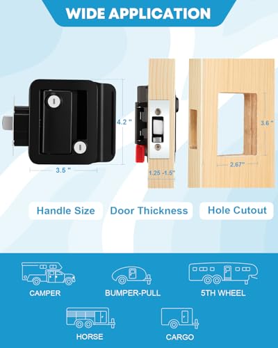 Kohree Upgraded RV Door Lock Replacement with Paddle Deadbolt, 100% Zinc Alloy, Camper Door Handle Latch, RV Enclosed Travel Trailer Entry Door Lock with Keys for Camper Horse Trailer Cargo, Black - Image 5