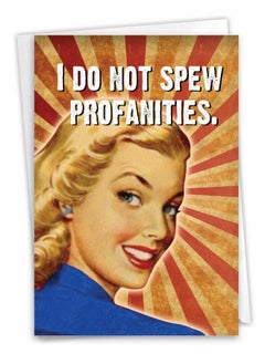 NobleWorks - 1 Funny Happy Birthday Greeting Card - Retro Woman Humor, Notecard Talk Bubbles - Mind Your Language C3229Bdg  - Image 1