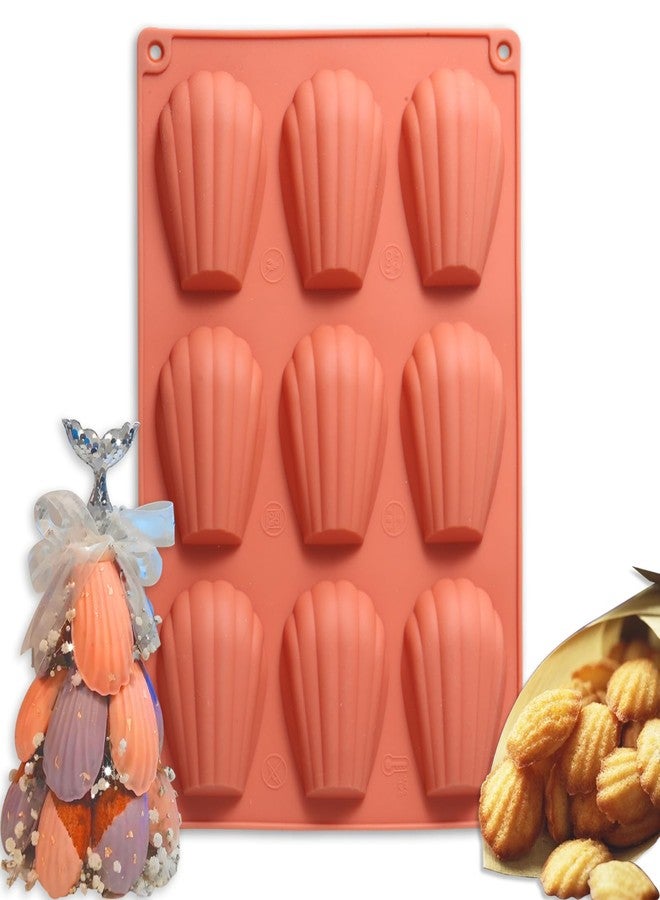Fchil Silicone Madeleine Baking Mold, 8-Cavity Shell Shape, Terracotta Pink - Image 1