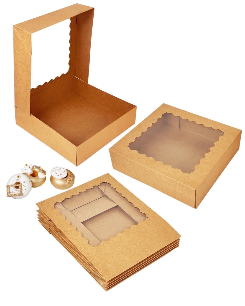 Bakepacker 55pcs Brown Pie Boxes 8x8x2.5 inches Easy Assemble Macaroon Bakery Boxes Cookie Boxes with Window for Bakery (Auto-pop Up) - Image 3
