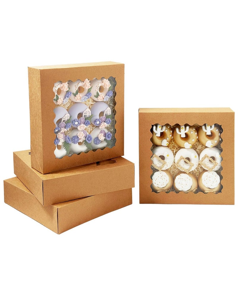 Bakepacker 55pcs Brown Pie Boxes 8x8x2.5 inches Easy Assemble Macaroon Bakery Boxes Cookie Boxes with Window for Bakery (Auto-pop Up) - Image 5