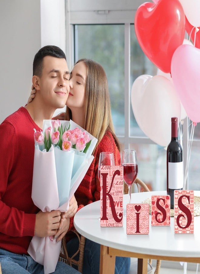 جيتك لافتات قبلات عيد الحب من جيتك، زينة طاولة قائمة بذاتها على شكل قلب خشبي، زينة طاولة عيد الحب، صينية متعددة الطبقات لتزيين حفلات الزفاف، ديكور منزلي، ديكور مكتب، ديكور رف الموقد، ديكور طاولة الحفلات - Image 5