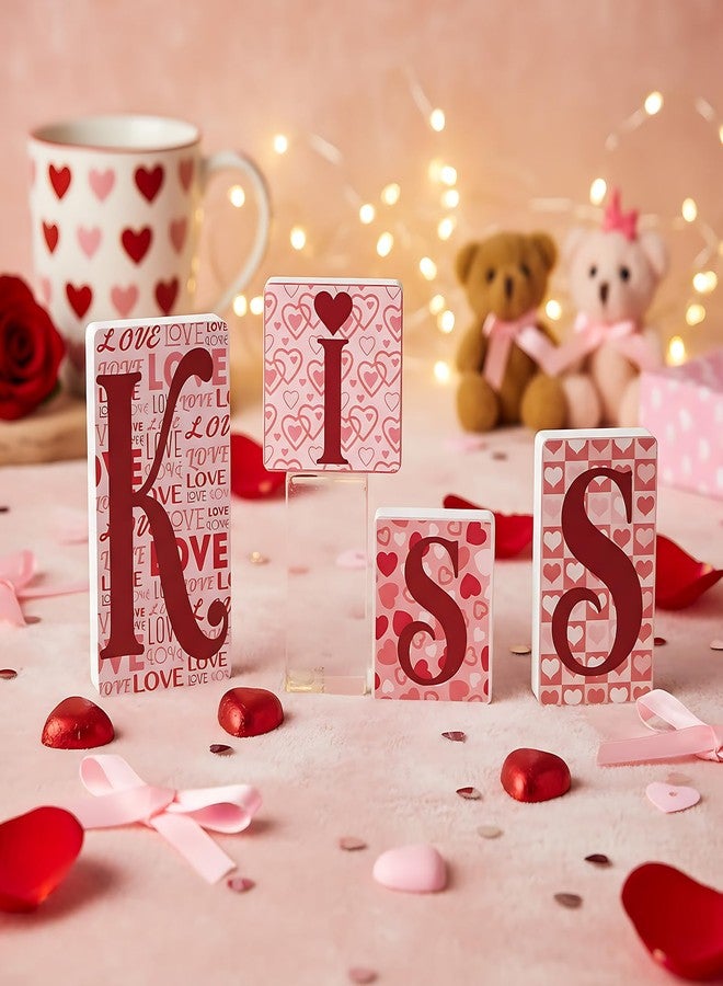 جيتك لافتات قبلات عيد الحب من جيتك، زينة طاولة قائمة بذاتها على شكل قلب خشبي، زينة طاولة عيد الحب، صينية متعددة الطبقات لتزيين حفلات الزفاف، ديكور منزلي، ديكور مكتب، ديكور رف الموقد، ديكور طاولة الحفلات - Image 3