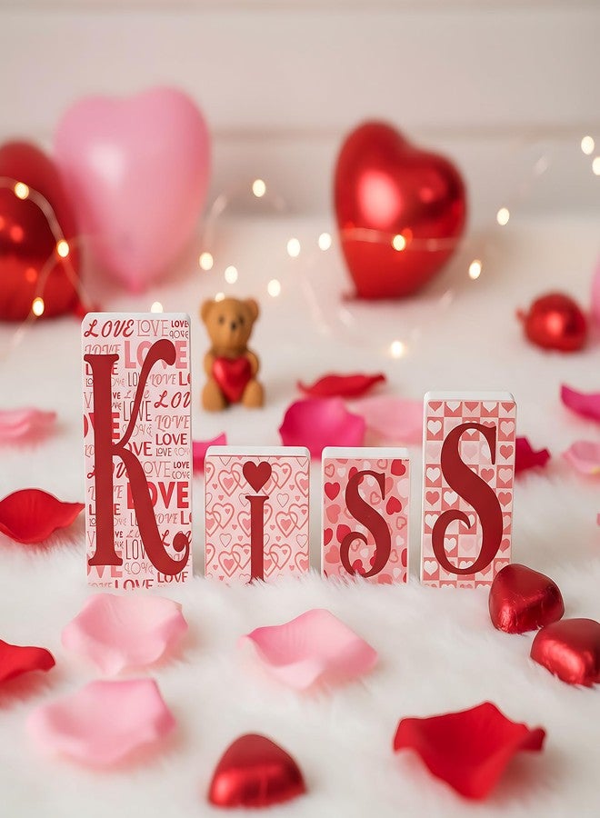 جيتك لافتات قبلات عيد الحب من جيتك، زينة طاولة قائمة بذاتها على شكل قلب خشبي، زينة طاولة عيد الحب، صينية متعددة الطبقات لتزيين حفلات الزفاف، ديكور منزلي، ديكور مكتب، ديكور رف الموقد، ديكور طاولة الحفلات - Image 4