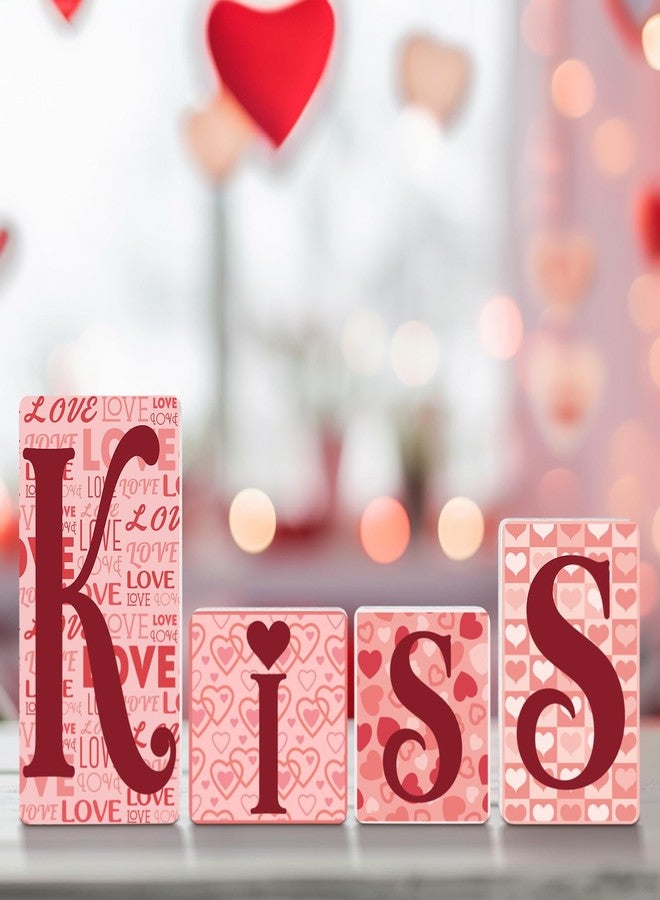 جيتك لافتات قبلات عيد الحب من جيتك، زينة طاولة قائمة بذاتها على شكل قلب خشبي، زينة طاولة عيد الحب، صينية متعددة الطبقات لتزيين حفلات الزفاف، ديكور منزلي، ديكور مكتب، ديكور رف الموقد، ديكور طاولة الحفلات - Image 1