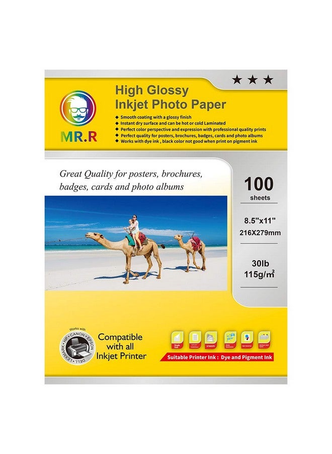 MR.R Single Side High Glossy Inkjet Photo Paper Letter Size 8.5"X11" With 100 Sheets Per Pack 115Gsm 30Lb - Image 1