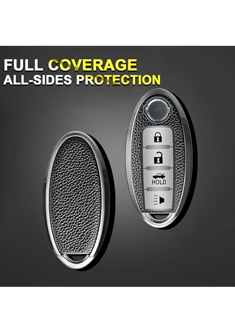 OUYoo - OUYoo For Nissan Key Fob Cover, for Nissan Altima Accessories Maxima Rogue Armada Pathfinder Infiniti Premium Soft TPU Full Cover Smart Remote Keyless Key，With key chain(4 Button only) (Red） - Image 1