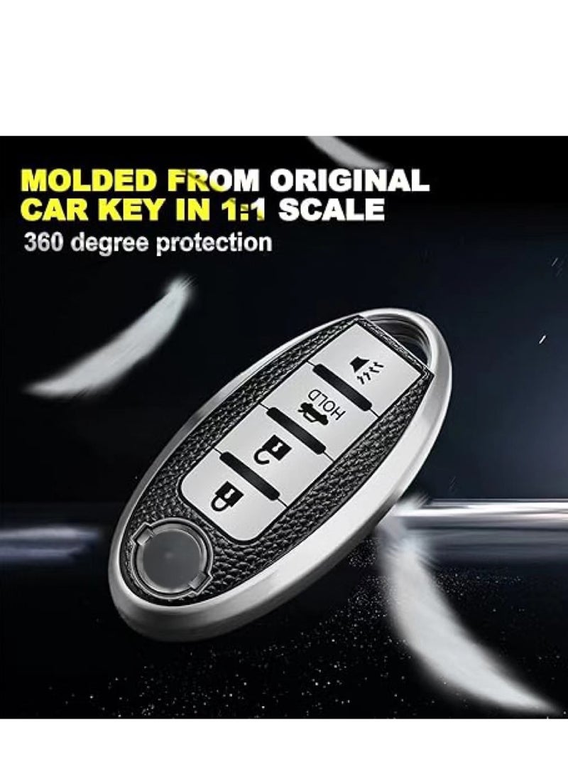 OUYoo - OUYoo For Nissan Key Fob Cover, for Nissan Altima Accessories Maxima Rogue Armada Pathfinder Infiniti Premium Soft TPU Full Cover Smart Remote Keyless Key，With key chain(4 Button only) (Red） - Image 1