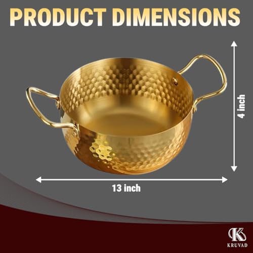 Kruvad Hammered Traditional Indian Cooking Serving Pot Induction with Hold Handle Wok Made for Vegetable & Pasta Noodle, Milk Cookware Ayurvedic Health Benefited Kadhai [ 28x18x10 CM ] - Image 2