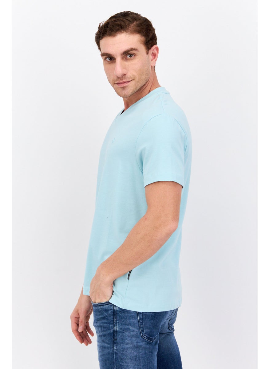 VINCE CAMUTO - Men V  Neck Short Sleeves Brand Logo T-Shirt, Turquoise - Image 1