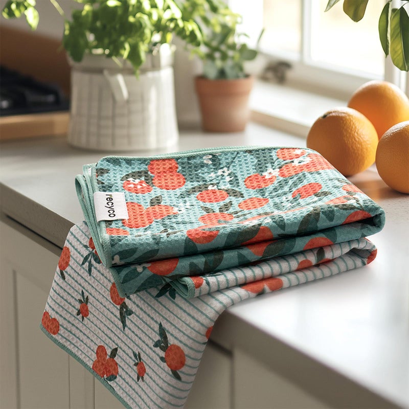 RECYCO Waffle Kitchen Towel Set of 2  Quick Dry Microfiber Sustainable Dish Towels  Ultra Absorbent Reusable Cleaning Tea Towels  Lightweight Hand Towels16x 28 Clementine Grove