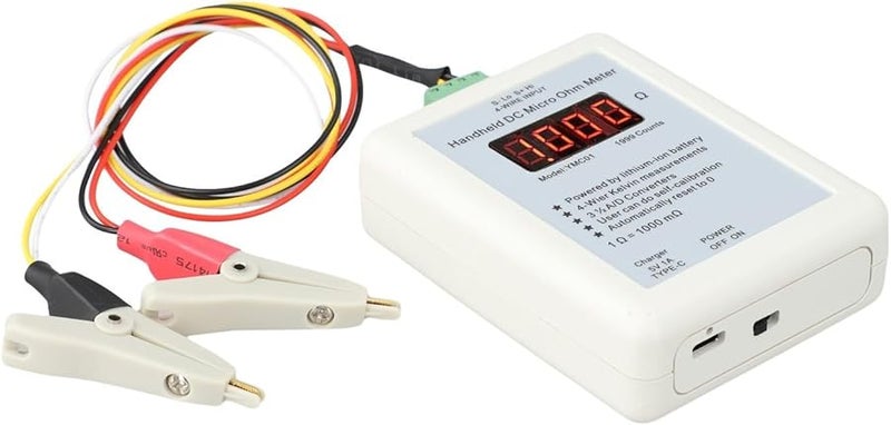 YMC01 مقياس الميلي أوم المحمول 2R 20R نطاق أربعة أسلاك كلفن اختبار مقاومة منخفضة ملقط صغير - Image 5