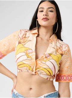 Floral Print Crop Shirt