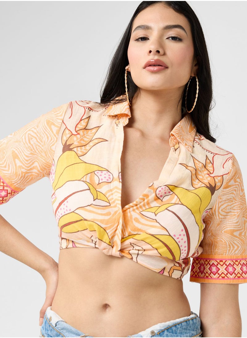 RIVER ISLAND - Floral Print Crop Shirt - Image 1