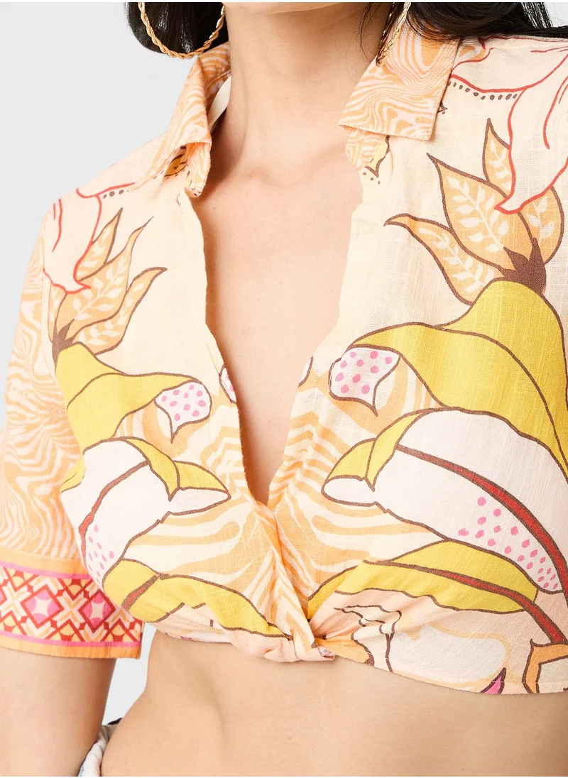 RIVER ISLAND Floral Print Crop Shirt