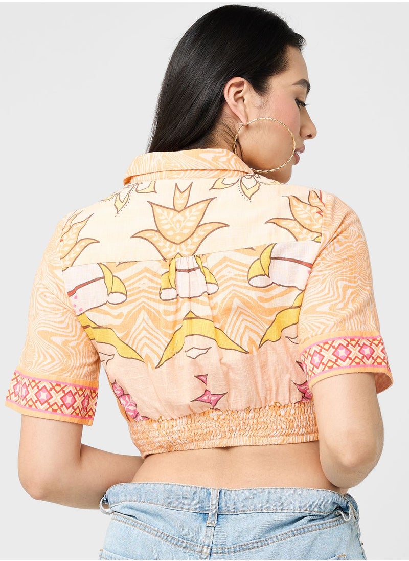 RIVER ISLAND - Floral Print Crop Shirt - Image 1