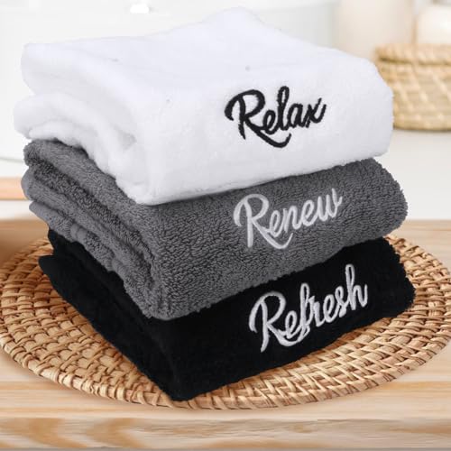 Ddeetodu 3 Pcs Bathroom Towels Decorative Set, Bathroom Decor Towels, Farmhouse Decorative Hand Towel, Embroidered 100% Cotton, Black Decoratives Towel for Bathrooms Boho Decor (Relax Renew Refresh) - Image 5