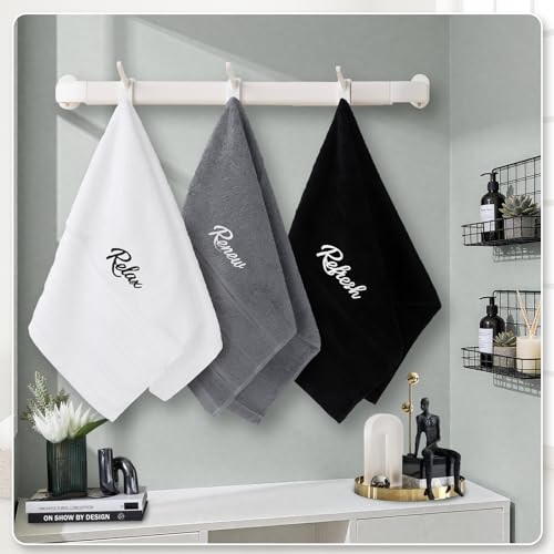 Ddeetodu 3 Pcs Bathroom Towels Decorative Set, Bathroom Decor Towels, Farmhouse Decorative Hand Towel, Embroidered 100% Cotton, Black Decoratives Towel for Bathrooms Boho Decor (Relax Renew Refresh) - Image 4