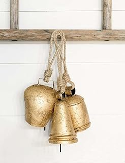 THOR INSTRUMENTS Iron Wrought Bell Chime Handmade Brass Finish Wall Hanging Rope 3 Bell Christmas Decor Bell - Image 1