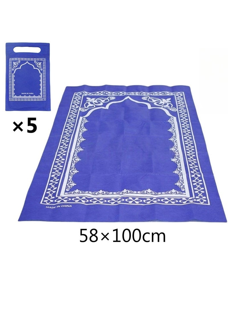 5-PACKS Muslim Disposable Non-woven Prayer Rug, Folding Rug With Handbag 58*100cm (blue)