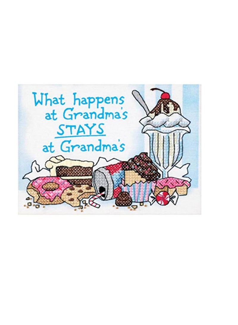 Dimensions Mini Stamped Cross Stitch Kit 7 inch x 5 inch What Happens At Grandma's - Image 1