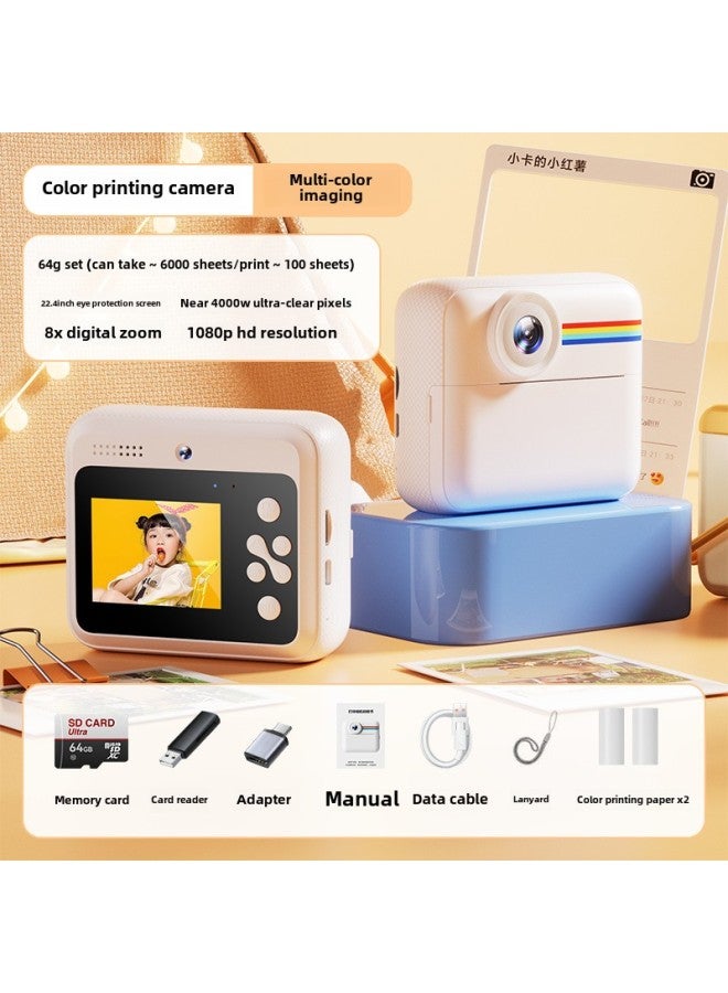 Generic Polonoid Children's Camera Can Take Pictures Can Be Printed Video Digital Color Photo Toy Little Girl Birthday Gift-Body Color:64g+2 Rolls Of Color Printing Paper  - Image 1