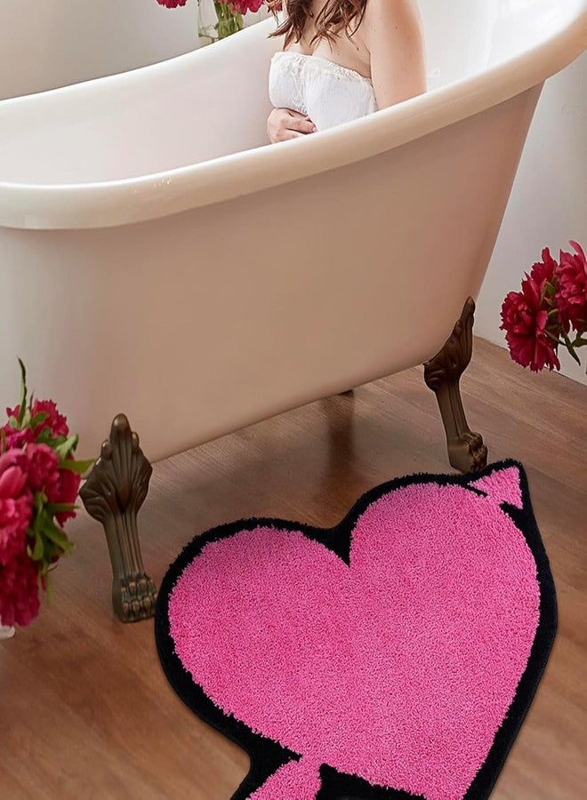 FEICUIBEXI Bath Rug Pink Heart Shape Bathroom Mat, Soft and Absorbent Bath Mat, Non Slip Washable Bath Rug for Shower Bedroom Kitchen Living Room Decor - Image 3