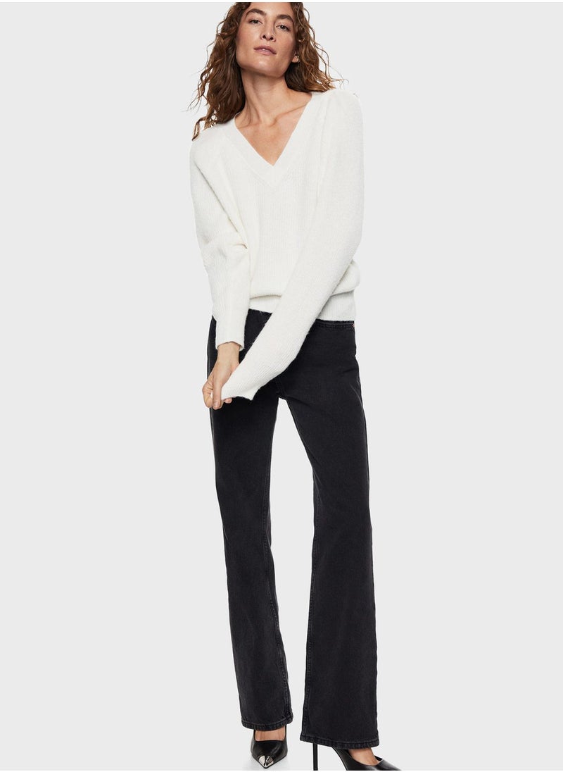 MANGO - V-Neck Knitted Sweater - Image 1