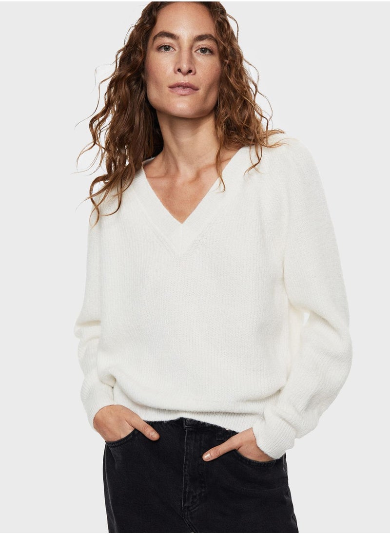 MANGO - V-Neck Knitted Sweater - Image 1
