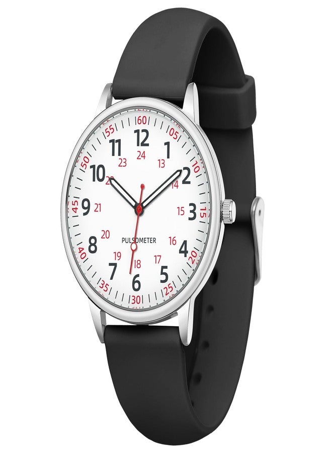 IBSO BOERNI AIBISINO Women Watch for Nurse Easy to Read Dial Wristwatches Silicone Band Water Resistant Watches Second Hand and 24 Hour (0027 Black) - Image 1