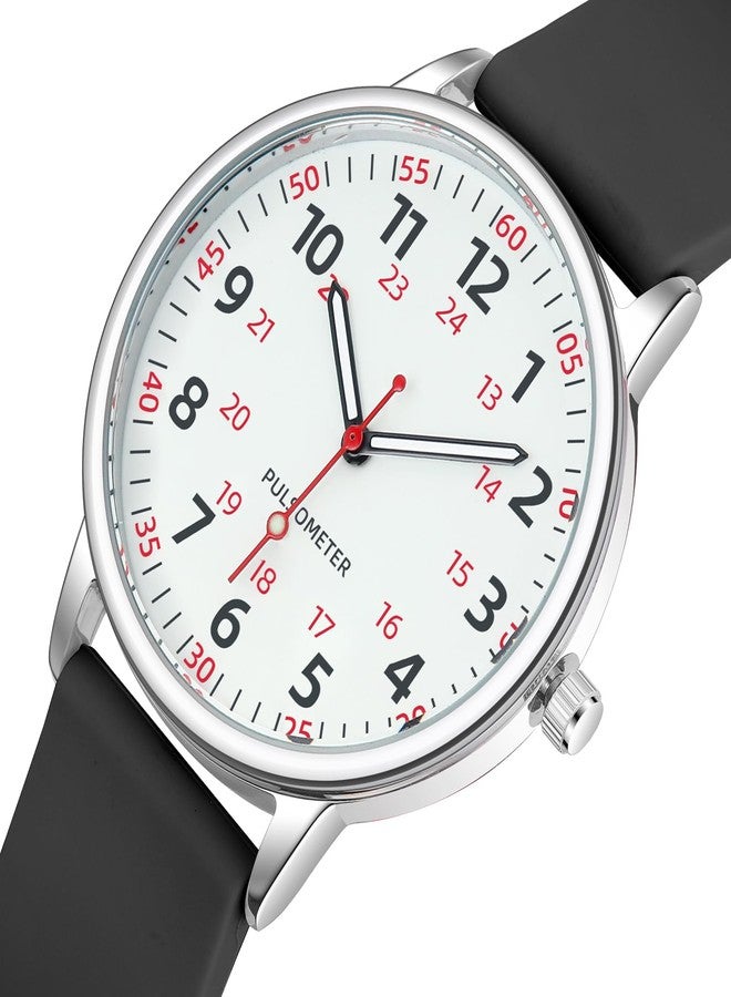 IBSO BOERNI AIBISINO Women Watch for Nurse Easy to Read Dial Wristwatches Silicone Band Water Resistant Watches Second Hand and 24 Hour (0027 Black) - Image 2