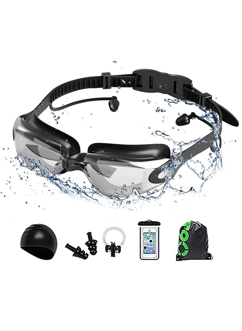 DPTER Premium Swimming Goggles with Nose Plugs , Ear Plugs and Waterproof Phone Pouch for Men, Women & Teenagers, - Clear Vision, 180° Panoramic View, Polarized, Anti-Fog, UV Protection, Leak-Proof Eyewear - Image 1